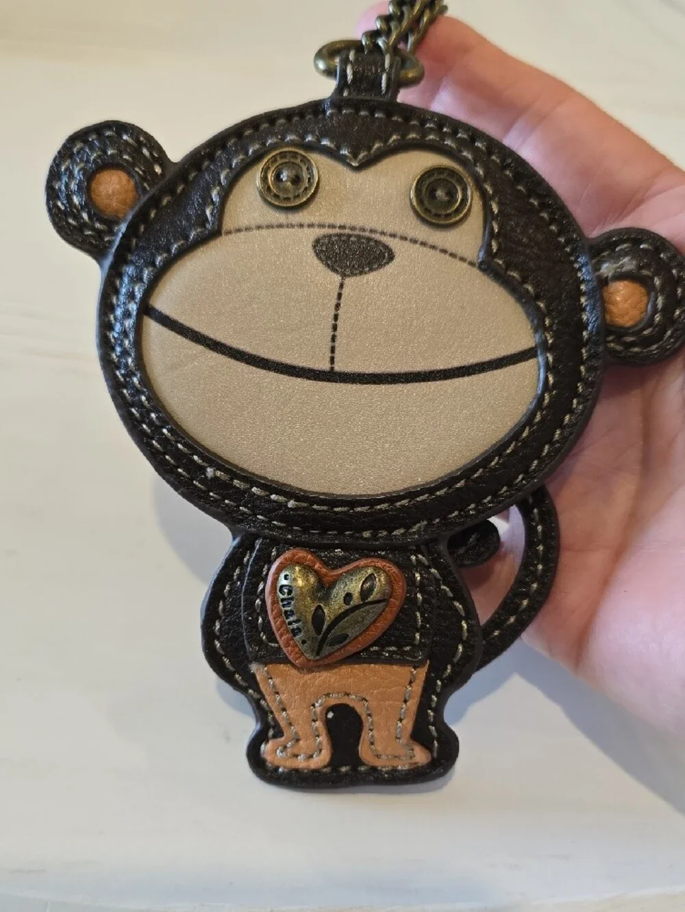 Chala Monkey Keychain in Brown/Cream with Heart Charm